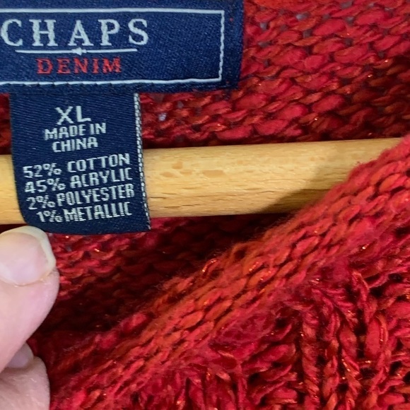 Chaps Womens Red & Metallic Cable knit Cotton Blend Sweater Size XL Christmas - Picture 4 of 8